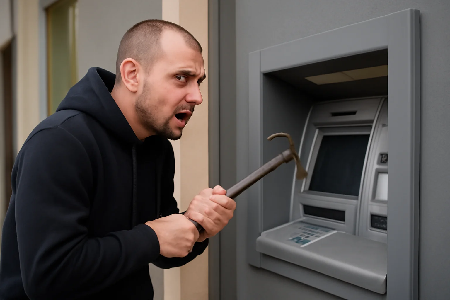 Bărbat cu ranga încearcă să spargă bancomatul din Salonta