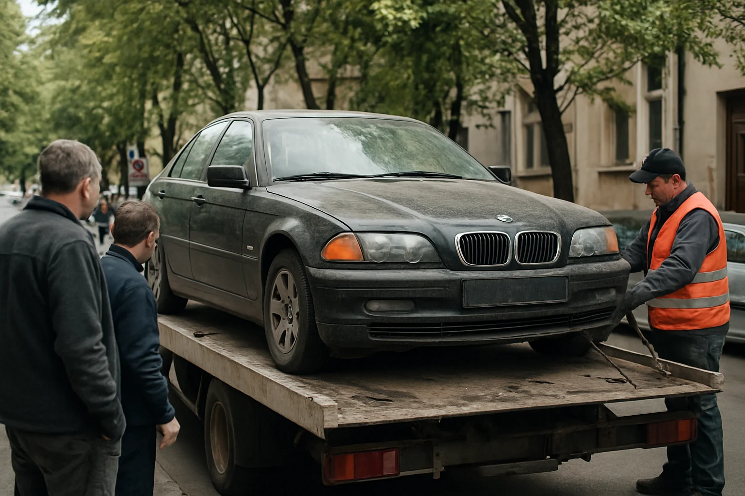 BMW abandonat, ridicat de Primăria Oradea de pe Louis Pasteur