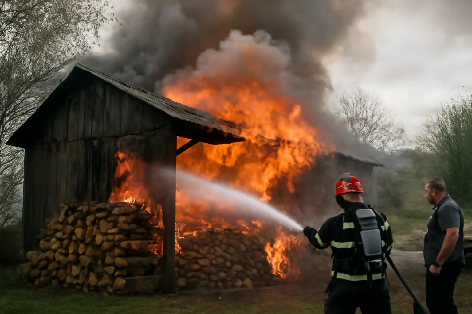 Incendiu la o magazie de lemne din Hidișel, comuna Dobrești, gestionat de pompieri ISU Bihor