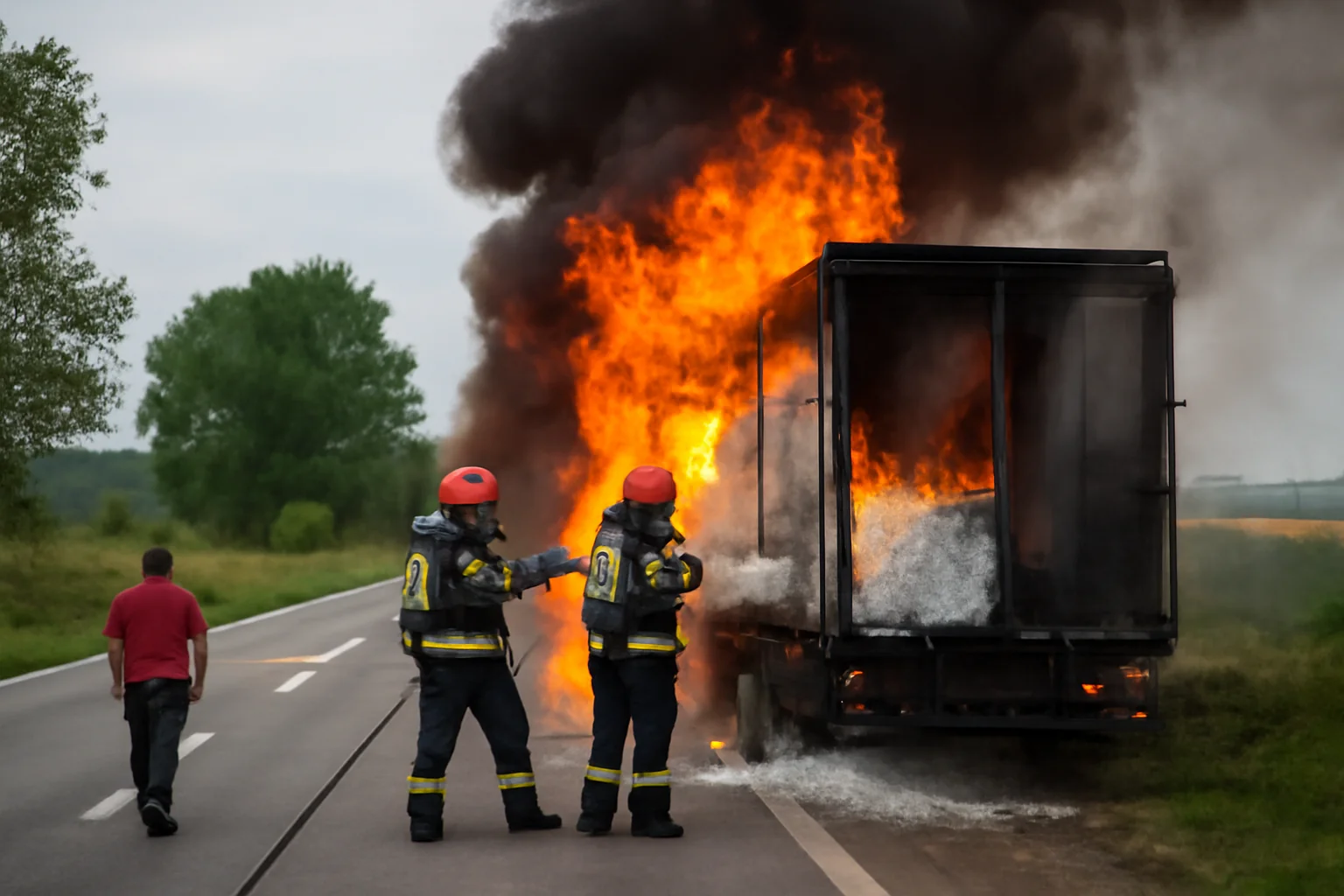 Incendiu la un TIR încărcat cu granule de plastic pe DN1, lângă Oradea, în zona Cornițel
