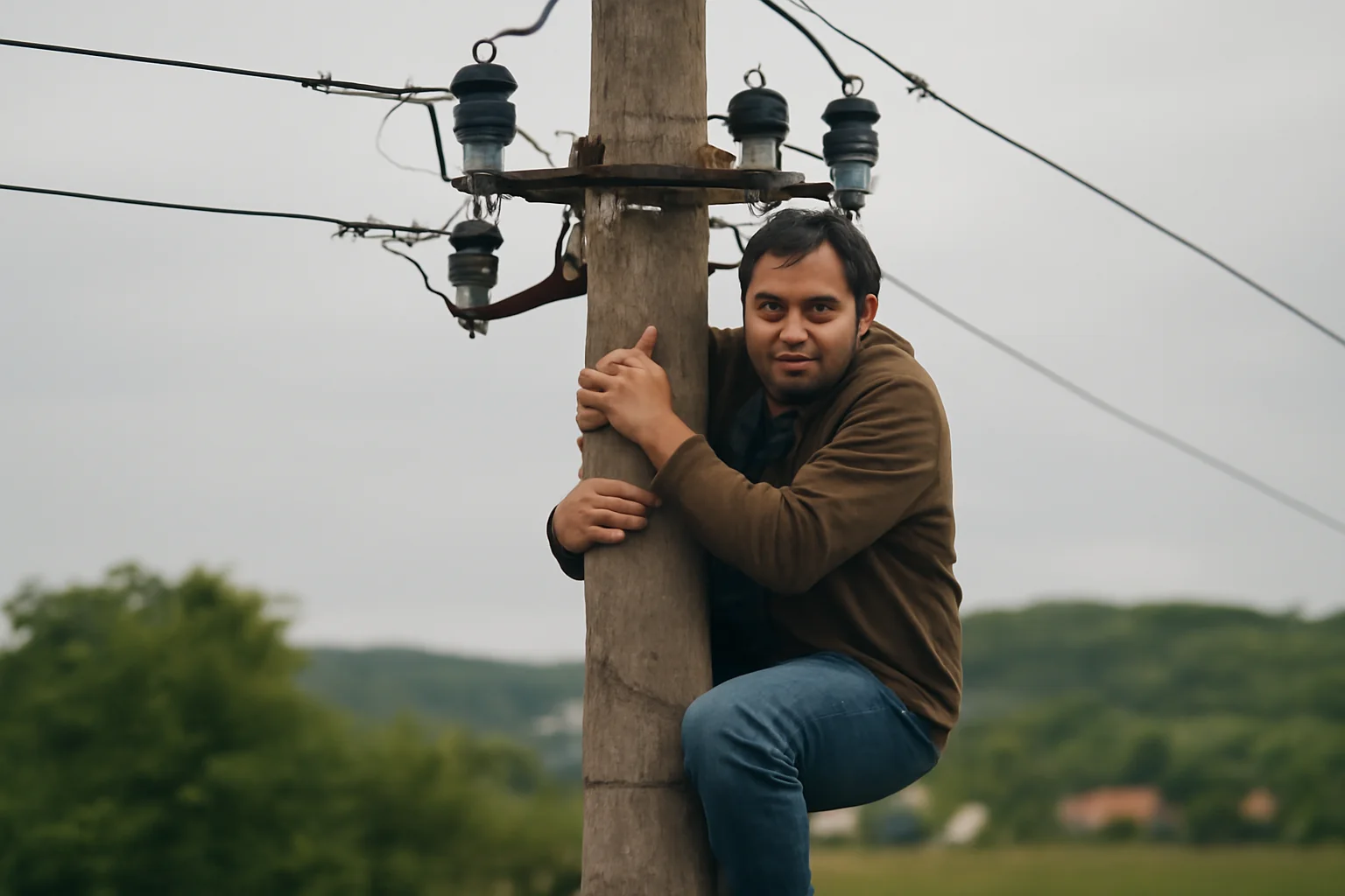 Incident cu final fericit lângă Oradea: bărbat de 52 de ani, coborât în siguranță de pe un stâlp de electricitate la Ortiteag