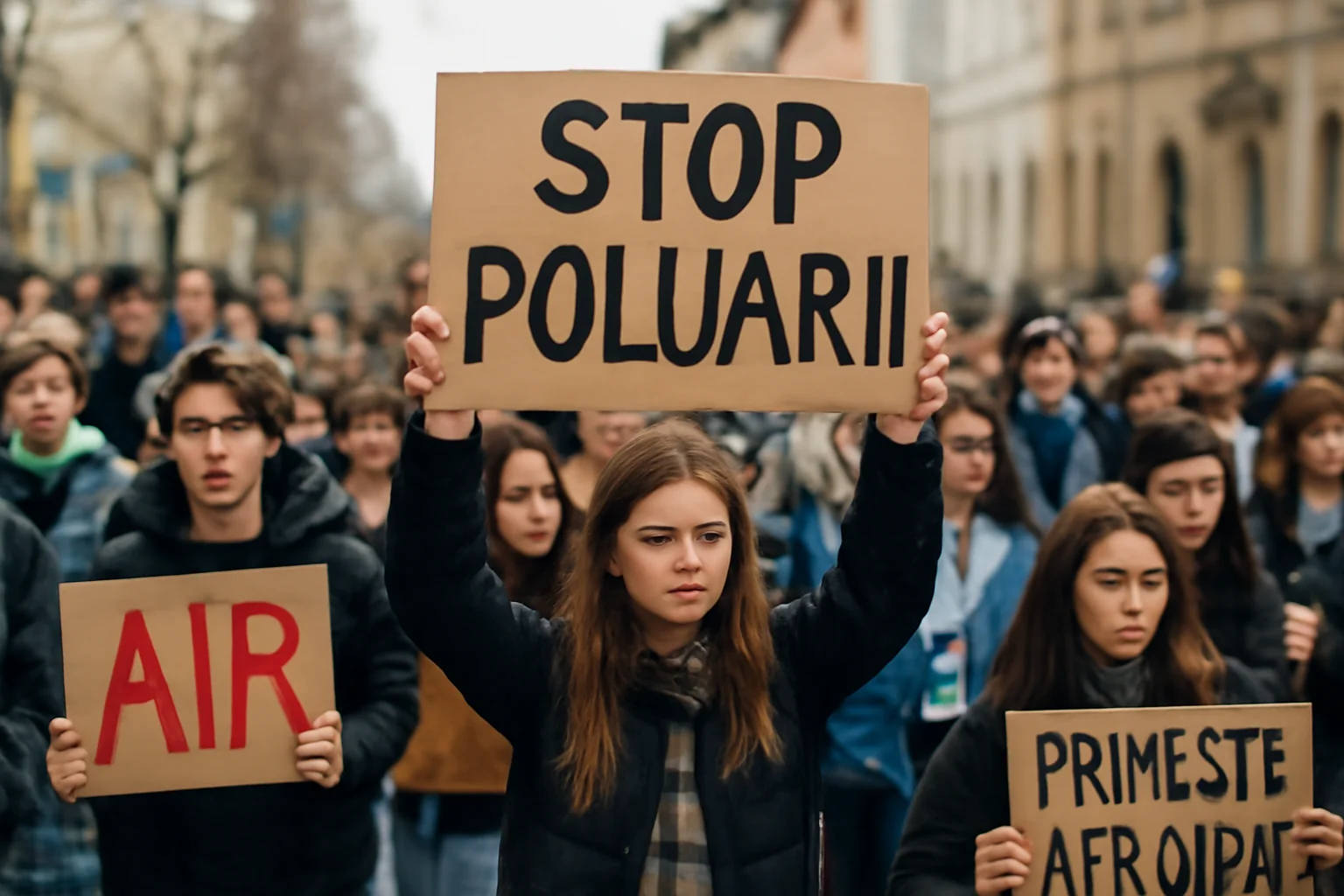 Marș ecologist al elevilor în centrul Oradea: peste 200 de liceeni au cerut măsuri împotriva poluării