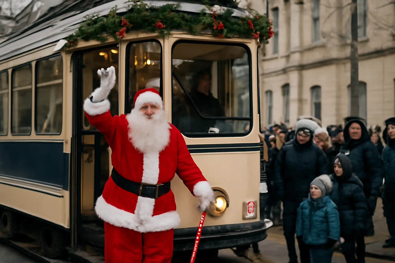 Moș Crăciun ajunge la Oradea cu tramvaiul de epocă: întâlnire cu copiii în Piața Unirii pe 23 decembrie