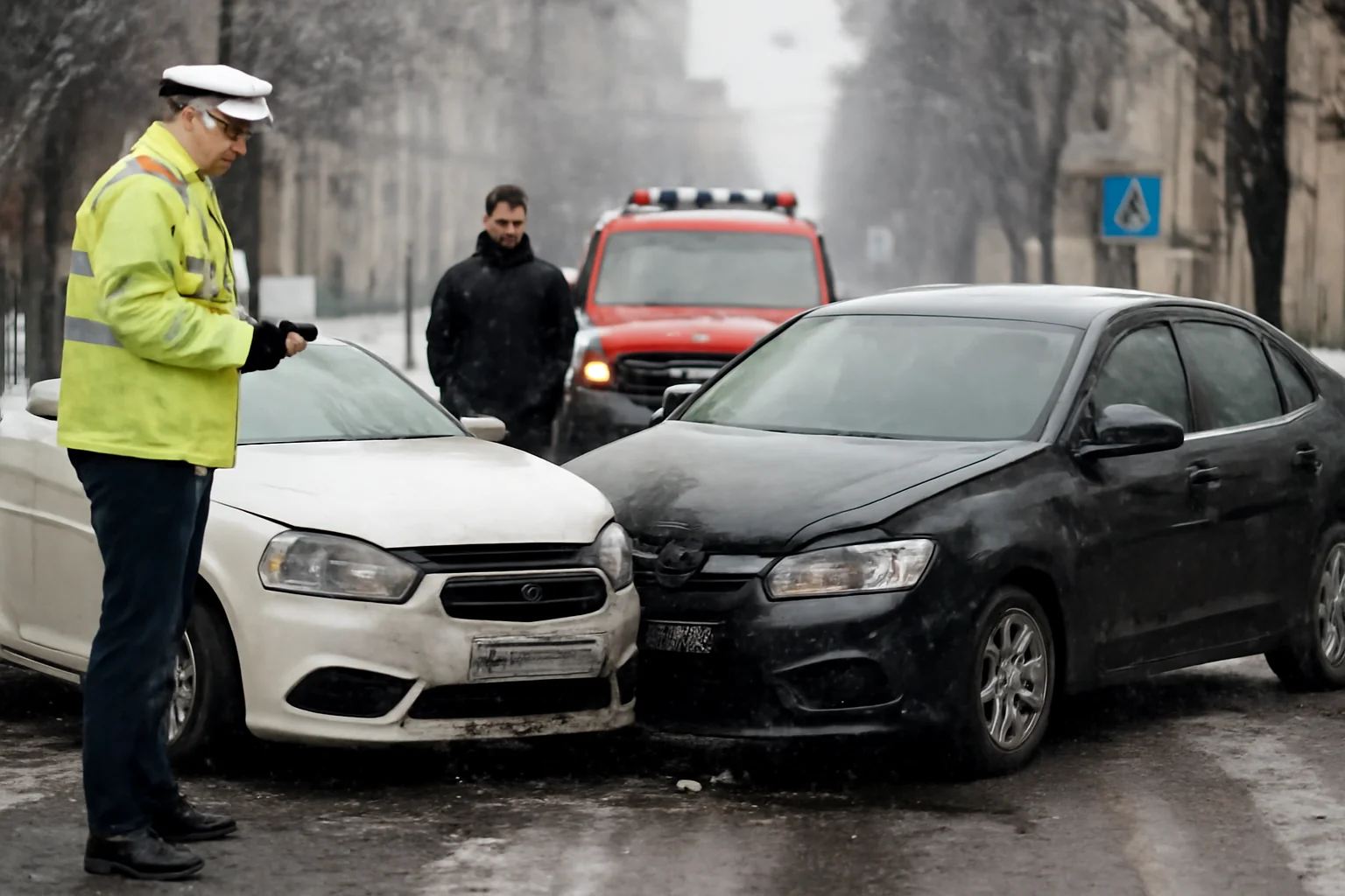 Trafic îngreunat pe strada Matei Corvin din Oradea după un accident în prima zi cu zăpadă